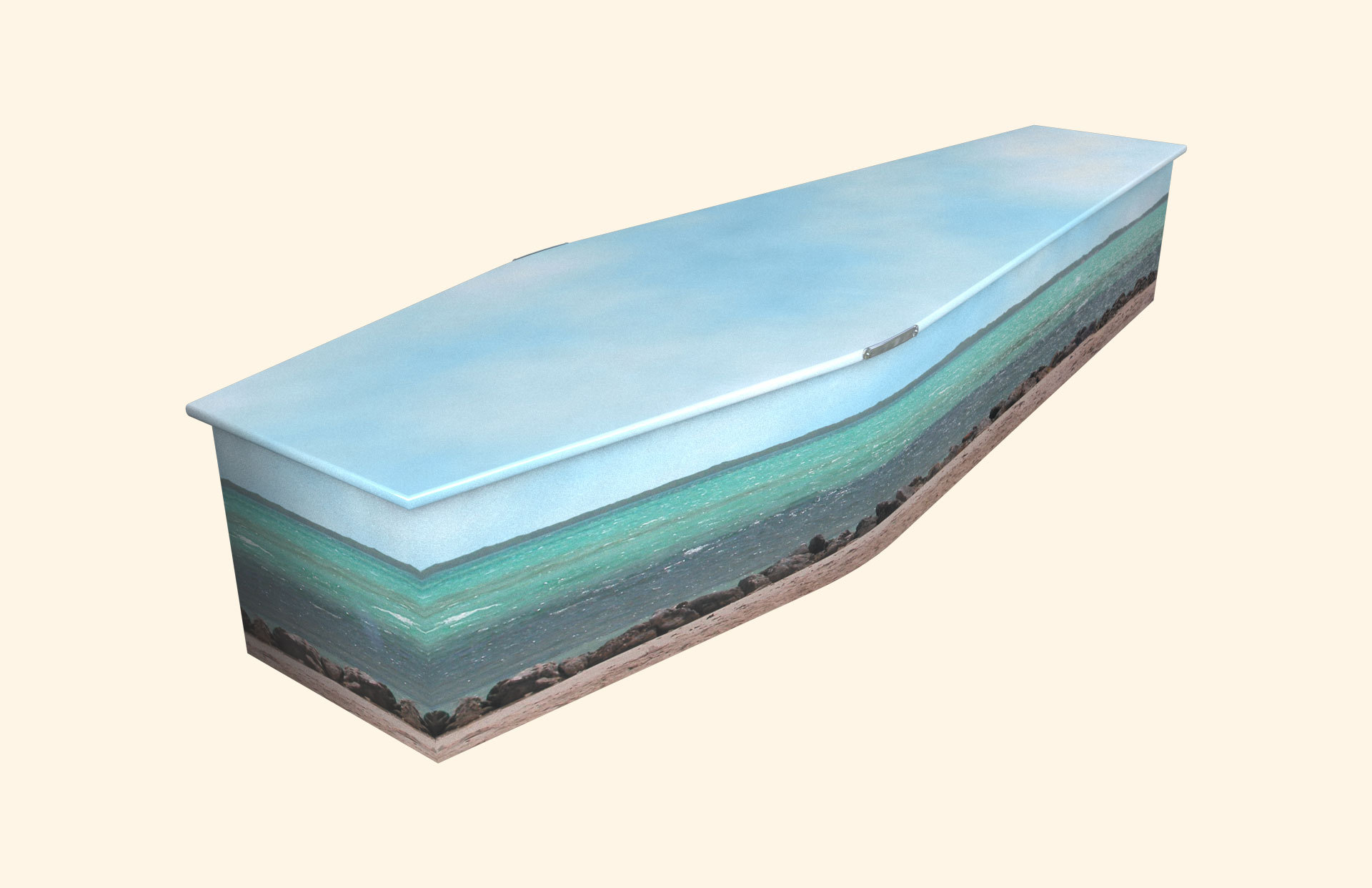 Beach design on a traditional coffin